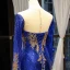 Scintillantes Bleu Roi Détachable Manches Longues Transparentes Robe De Soirée 2023 Trompette / Sirène Encolure Carrée Doré Appliques Paillettes Train De Balayage Volants Robe De Ceremonie