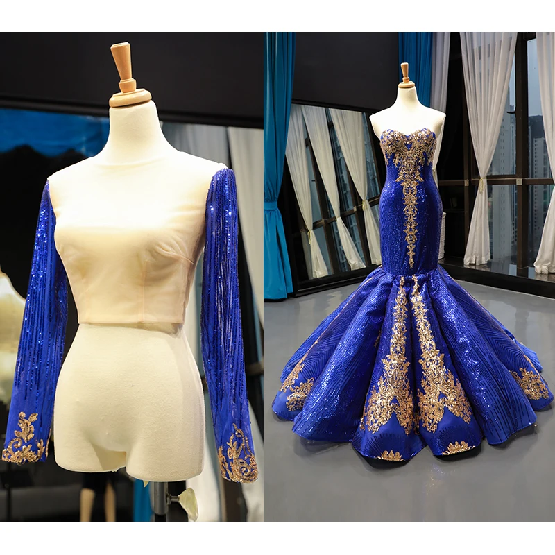 green emerald velvet dress Mermaid V neck Royal Blue Prom Dress Rhinestone Long Evening Gowns #PO –  SELINADRESS main image 0