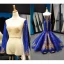 Scintillantes Bleu Roi Détachable Manches Longues Transparentes Robe De Soirée 2023 Trompette / Sirène Encolure Carrée Doré Appliques Paillettes Train De Balayage Volants Robe De Ceremonie