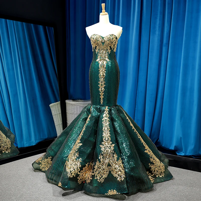 green emerald velvet dress Rhinestone Royal Blue Stretchy Sequin Mermaid Fringe Prom Dress main image 0