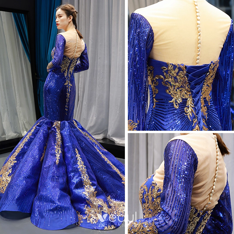Royal Blue Long Sleeve Square Trumpet Mermaid Prom Dress Royal Blue Long Sleeve Square Trumpet Mermaid Prom Dress