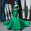 Luxury / Gorgeous Dark Green Satin Red Carpet Evening Dresses  2023 Trumpet / Mermaid See-through Scoop Neck Short Sleeve Appliques Flower Beading Chapel Train Ruffle Formal Dresses