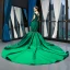Luxury / Gorgeous Dark Green Satin Red Carpet Evening Dresses  2023 Trumpet / Mermaid See-through Scoop Neck Short Sleeve Appliques Flower Beading Chapel Train Ruffle Formal Dresses