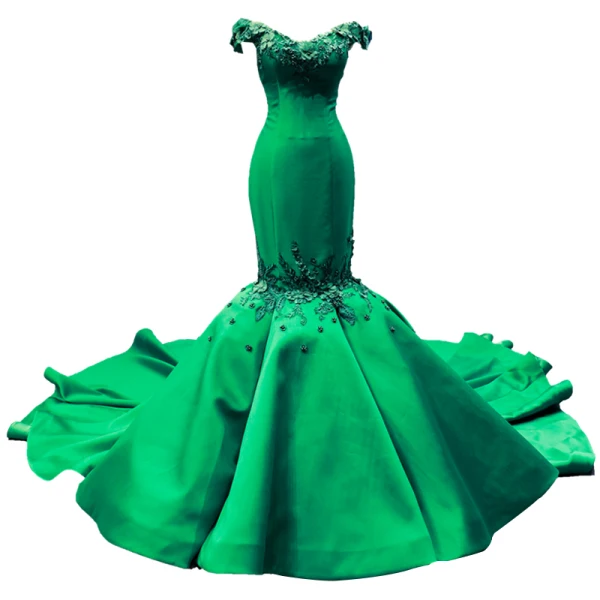 Luxury / Gorgeous Dark Green Satin Red Carpet Evening Dresses  2023 Trumpet / Mermaid See-through Scoop Neck Short Sleeve Appliques Flower Beading Chapel Train Ruffle Formal Dresses