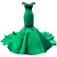 Luxury / Gorgeous Dark Green Satin Red Carpet Evening Dresses  2023 Trumpet / Mermaid See-through Scoop Neck Short Sleeve Appliques Flower Beading Chapel Train Ruffle Formal Dresses