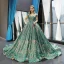 Luxury / Gorgeous Champagne Jade Green Prom Dresses 2023 Ball Gown Off-The-Shoulder Short Sleeve Appliques Sequins Court Train Ruffle Backless Formal Dresses