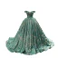 Luxury / Gorgeous Champagne Jade Green Prom Dresses 2023 Ball Gown Off-The-Shoulder Short Sleeve Appliques Sequins Court Train Ruffle Backless Formal Dresses