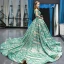 Luxury / Gorgeous Champagne Jade Green Prom Dresses 2023 Ball Gown Off-The-Shoulder Short Sleeve Appliques Sequins Court Train Ruffle Backless Formal Dresses