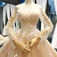High-end Champagne Bridal Wedding Dresses 2023 Ball Gown Off-The-Shoulder Long Sleeve Backless Flower Appliques Lace Court Train Ruffle