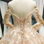 High-end Champagne Bridal Wedding Dresses 2023 Ball Gown Off-The-Shoulder Long Sleeve Backless Flower Appliques Lace Court Train Ruffle