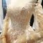 High-end Champagne Bridal Wedding Dresses 2023 Ball Gown Off-The-Shoulder Long Sleeve Backless Flower Appliques Lace Court Train Ruffle