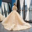 High-end Champagne Bridal Wedding Dresses 2023 Ball Gown Off-The-Shoulder Long Sleeve Backless Flower Appliques Lace Court Train Ruffle