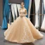 High-end Champagne Bridal Wedding Dresses 2023 Ball Gown Off-The-Shoulder Long Sleeve Backless Flower Appliques Lace Court Train Ruffle