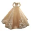 High-end Champagne Bridal Wedding Dresses 2023 Ball Gown Off-The-Shoulder Long Sleeve Backless Flower Appliques Lace Court Train Ruffle