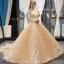 High-end Champagne Bridal Wedding Dresses 2023 Ball Gown Off-The-Shoulder Long Sleeve Backless Flower Appliques Lace Court Train Ruffle