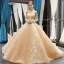 High-end Champagne Bridal Wedding Dresses 2023 Ball Gown Off-The-Shoulder Long Sleeve Backless Flower Appliques Lace Court Train Ruffle