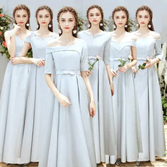 Schöne Silber Brautjungfernkleider 2019 A Linie Schleife Stoffgürtel Lange Rüschen Rückenfreies Kleider Für Hochzeit
