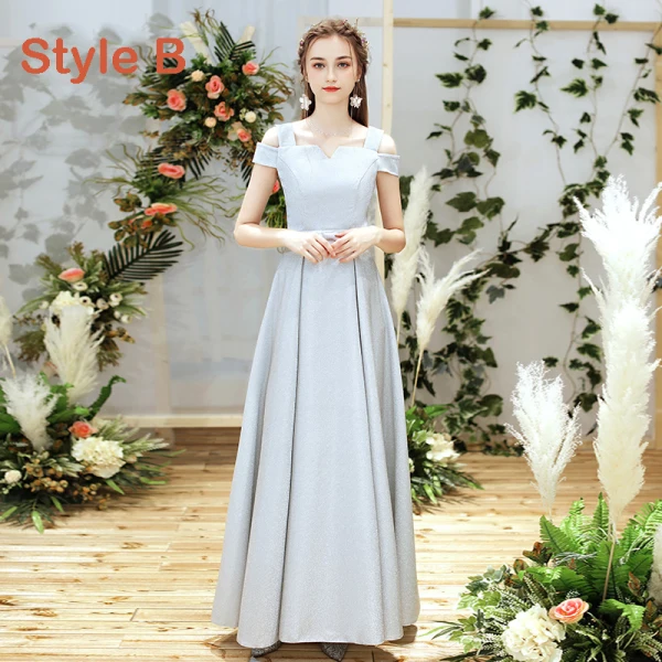 silver bridesmaid dresses long Silver Chiffon A-line Off Shoulder Bridesmaid Dresses, Wedding Party Dress,  MBD171 main image 0