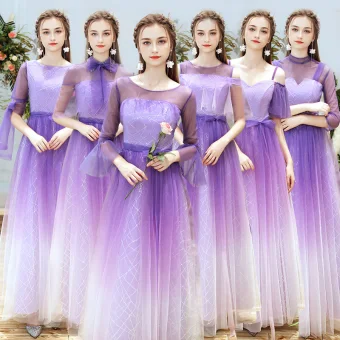 Elegant Lilac Gradient Color Bridesmaid Dresses 2019 A Line Princess Glitter Sequins Floor Length Long Ruffle Backless Wedding Party Dresses
