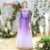 Elegant Lilac Gradient-Color Bridesmaid Dresses 2019 A-Line / Princess Glitter Sequins Floor-Length / Long Ruffle Backless Wedding Party Dresses