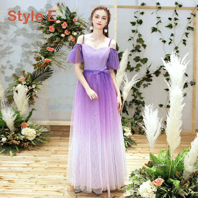 Elegant Lilac Gradient Color Bridesmaid Dresses 2019 A Line Princess Glitter Sequins Floor Length Long Ruffle Backless Wedding Party Dresses Elegant Lilac Gradient Color Bridesmaid Dresses 2019 A Line Princess Glitter Sequins Floor Length Long Ruffle Backless Wedding Party Dresses