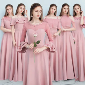 Affordable Candy Pink Bridesmaid Dresses 2019 A Line Princess Sash Appliques Flower Floor Length Long Ruffle Backless Wedding Party Dresses