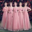 Élégant Rose Bonbon Robe Demoiselle D'honneur 2019 Princesse Tachetée Tulle Noeud Ceinture Longue Volants Dos Nu Robe Pour Mariage