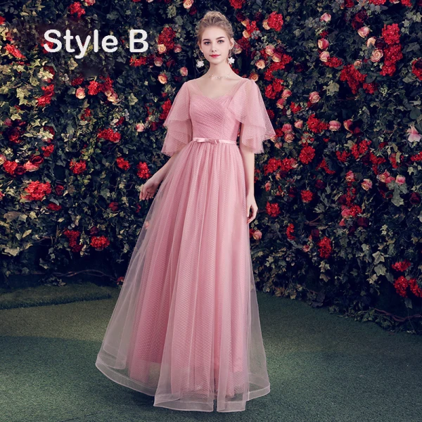 Élégant Rose Bonbon Robe Demoiselle D'honneur 2019 Princesse Tachetée Tulle Noeud Ceinture Longue Volants Dos Nu Robe Pour Mariage