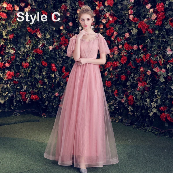 Élégant Rose Bonbon Robe Demoiselle D'honneur 2019 Princesse Tachetée Tulle Noeud Ceinture Longue Volants Dos Nu Robe Pour Mariage