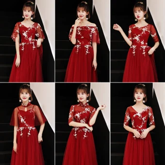 Affordable Red Bridesmaid Dresses 2019 A Line Princess Sash Appliques Lace Floor Length Long Ruffle Wedding Party Dresses