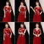 Affordable Red Bridesmaid Dresses 2019 A-Line / Princess Sash Appliques Lace Floor-Length / Long Ruffle Wedding Party Dresses