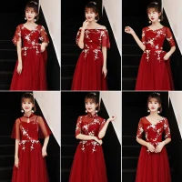 Affordable Red Bridesmaid Dresses 2019 A-Line / Princess Sash Appliques Lace Floor-Length / Long Ruffle Wedding Party Dresses