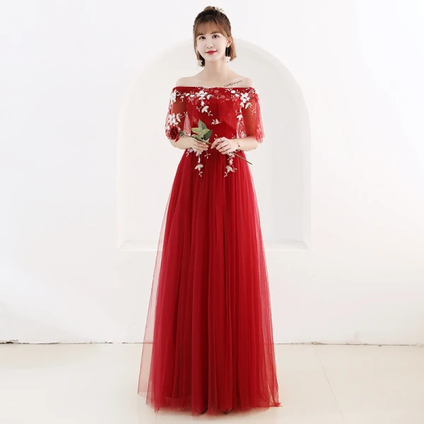 Affordable Red Bridesmaid Dresses 2019 A-Line / Princess Sash Appliques Lace Floor-Length / Long Ruffle Wedding Party Dresses