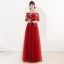 Affordable Red Bridesmaid Dresses 2019 A-Line / Princess Sash Appliques Lace Floor-Length / Long Ruffle Wedding Party Dresses