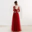 Affordable Red Bridesmaid Dresses 2019 A-Line / Princess Sash Appliques Lace Floor-Length / Long Ruffle Wedding Party Dresses