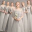 Chic / Beautiful Grey Bridesmaid Dresses 2019 A-Line / Princess Appliques Lace Bow Sash Floor-Length / Long Backless Wedding Party Dresses