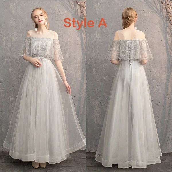 Chic / Beautiful Grey Bridesmaid Dresses 2019 A-Line / Princess Appliques Lace Bow Sash Floor-Length / Long Backless Wedding Party Dresses