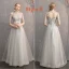 Chic / Beautiful Grey Bridesmaid Dresses 2019 A-Line / Princess Appliques Lace Bow Sash Floor-Length / Long Backless Wedding Party Dresses