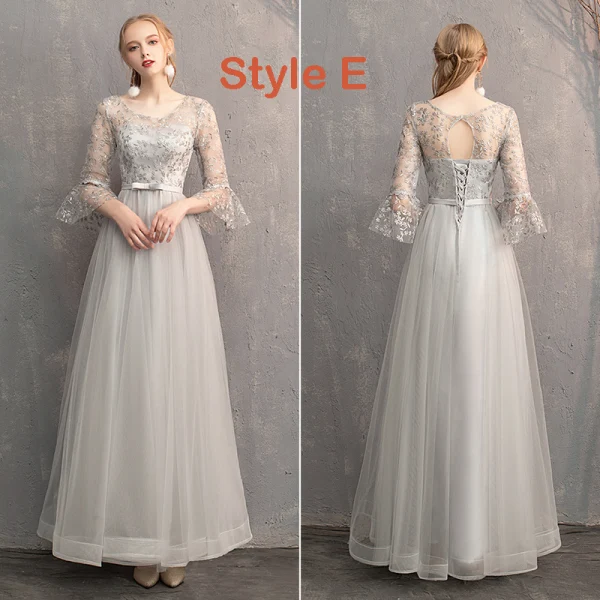 Chic / Beautiful Grey Bridesmaid Dresses 2019 A-Line / Princess Appliques Lace Bow Sash Floor-Length / Long Backless Wedding Party Dresses
