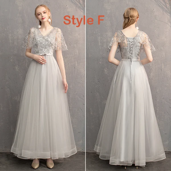 Chic / Beautiful Grey Bridesmaid Dresses 2019 A-Line / Princess Appliques Lace Bow Sash Floor-Length / Long Backless Wedding Party Dresses