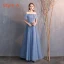 Affordable Sky Blue Bridesmaid Dresses 2019 A-Line / Princess Spotted Tulle Floor-Length / Long Ruffle Backless Wedding Party Dresses