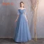 Affordable Sky Blue Bridesmaid Dresses 2019 A-Line / Princess Spotted Tulle Floor-Length / Long Ruffle Backless Wedding Party Dresses