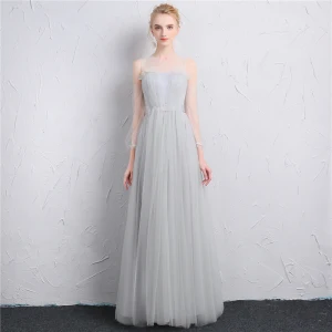 Simple Gris Transparentes Robe Demoiselle D 039 Honneur 2019 Princesse Encolure Carrée Gonflée 3 4 Manches Longue Volants Dos Nu Robe Pour Mariage