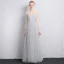 Simple Gris Transparentes Robe Demoiselle D'honneur 2019 Princesse Encolure Carrée Gonflée 3/4 Manches Longue Volants Dos Nu Robe Pour Mariage