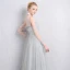 Simple Gris Transparentes Robe Demoiselle D'honneur 2019 Princesse Encolure Carrée Gonflée 3/4 Manches Longue Volants Dos Nu Robe Pour Mariage