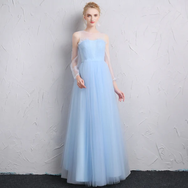 Simple Gris Transparentes Robe Demoiselle D'honneur 2019 Princesse Encolure Carrée Gonflée 3/4 Manches Longue Volants Dos Nu Robe Pour Mariage