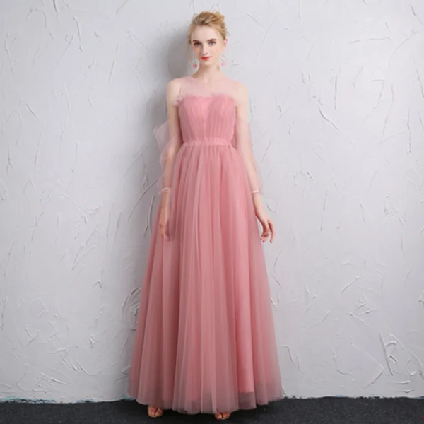 Simple Gris Transparentes Robe Demoiselle D'honneur 2019 Princesse Encolure Carrée Gonflée 3/4 Manches Longue Volants Dos Nu Robe Pour Mariage