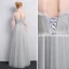 Simple Gris Transparentes Robe Demoiselle D'honneur 2019 Princesse Encolure Carrée Gonflée 3/4 Manches Longue Volants Dos Nu Robe Pour Mariage