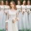 Discount Grey Bridesmaid Dresses 2019 A-Line / Princess Appliques Lace Floor-Length / Long Backless Wedding Party Dresses