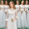 Rabatt Grau Brautjungfernkleider 2019 A Linie Applikationen Spitze Lange Rückenfreies Kleider Für Hochzeit